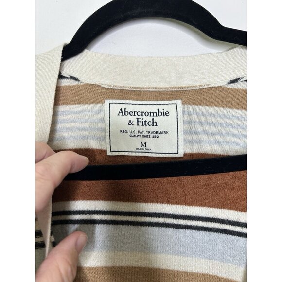 Abercrombie & Fitch Striped Cardigan Grandpacore Sweater Brown Cream Medium - Picture 3 of 10